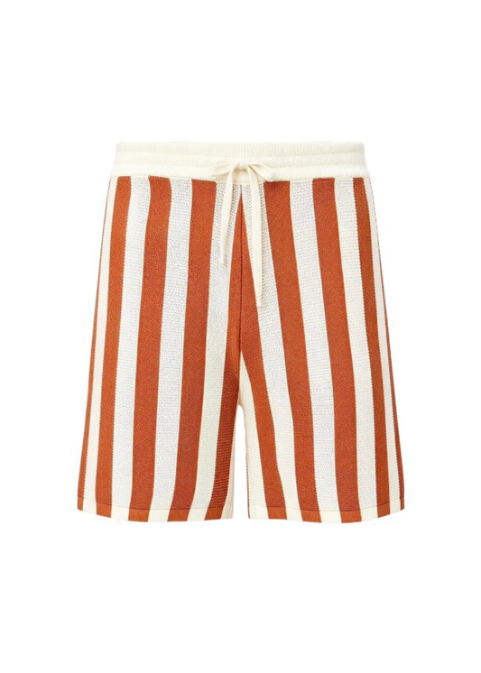 Textured Fine-Knit Vertical Stripe Shorts - Beige & Mocha