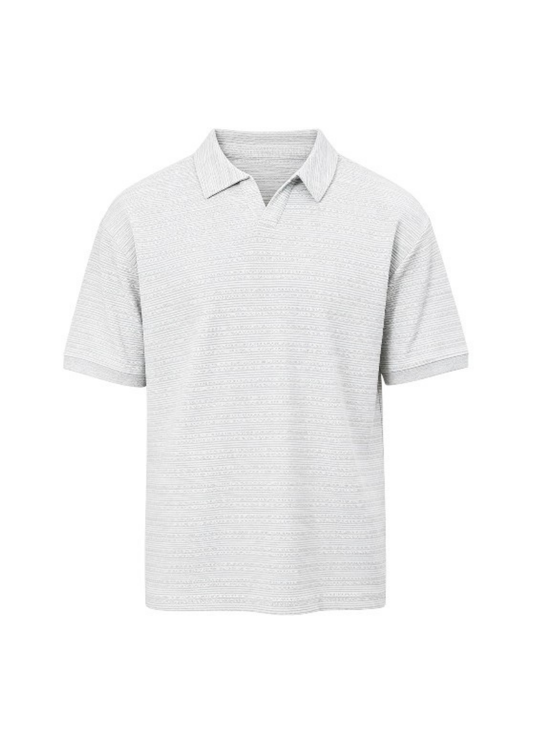 Open Collar Fine Knit Polo Shirt - Grey