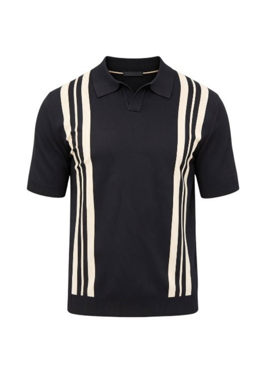 Relaxed Fit Black & Cream Open Collar Smart Top