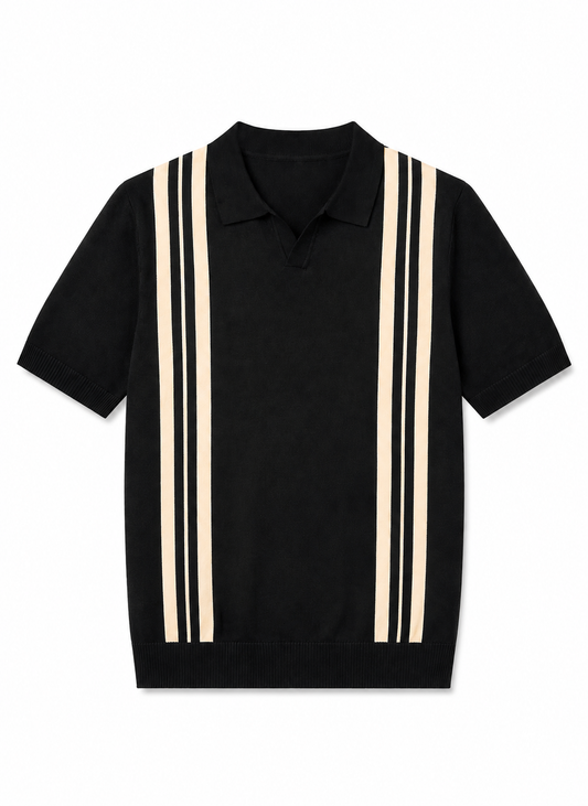 Relaxed Fit Black & Cream Open Collar Smart Top
