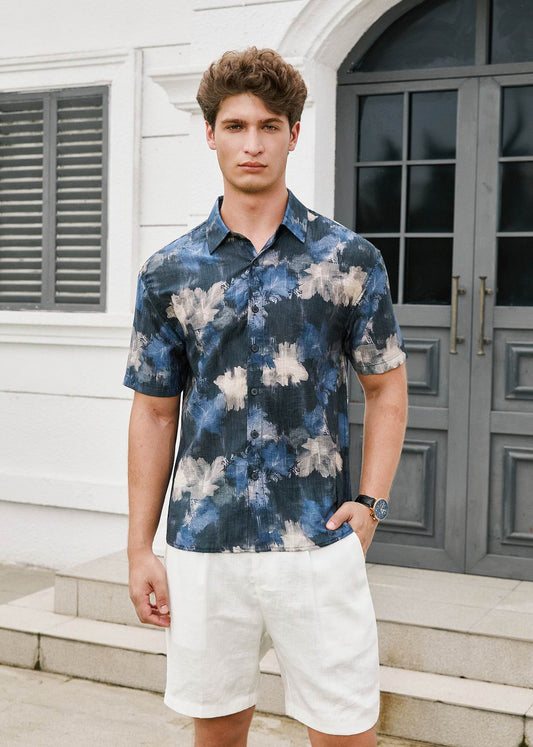 Summer Casual Printed Pattern Shirt in Navy