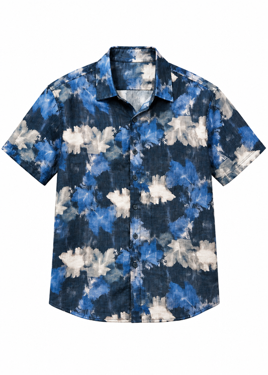 Summer Casual Printed Pattern Shirt in Navy