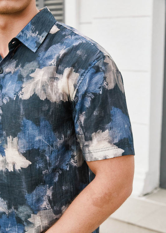 Summer Casual Printed Pattern Shirt in Navy