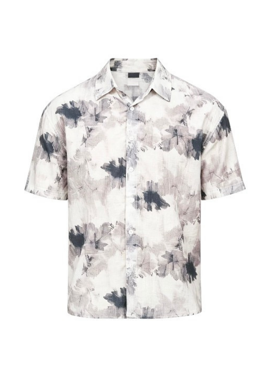 Summer Casual Printed Pattern Shirt in White & Grey