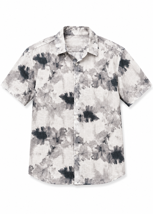 Summer Casual Printed Pattern Shirt in White & Grey