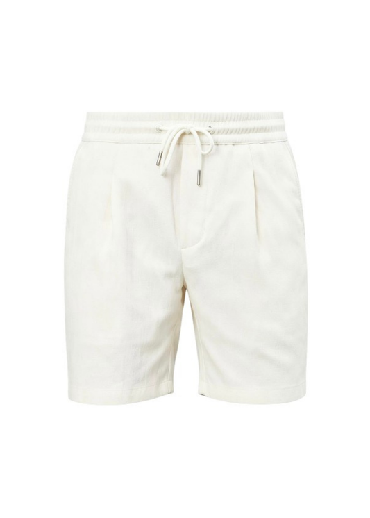 Drawstring Pleated Relaxed Fit Elastic Waist Shorts - Cream