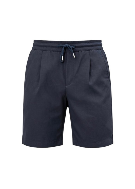 Drawstring Pleated Relaxed Fit Elastic Waist Shorts - Navy