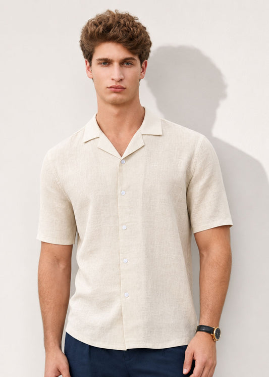 Men's Premium Linen Shirt with short sleeves – Beige