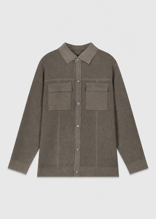 Wool Blend Knitted Over Shirt in Mocha Brown